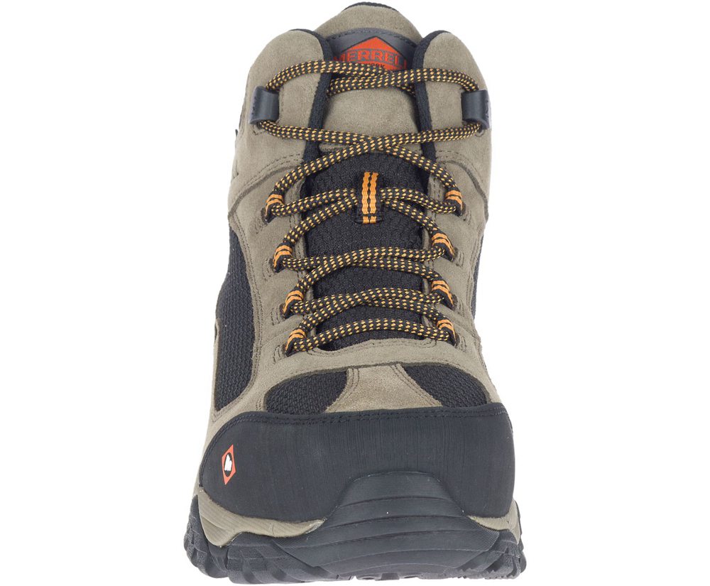 Merrell Work Boots Brown/Black - Moab Onset Mid Waterproof Comp Toe - Mens 89REZDGIP